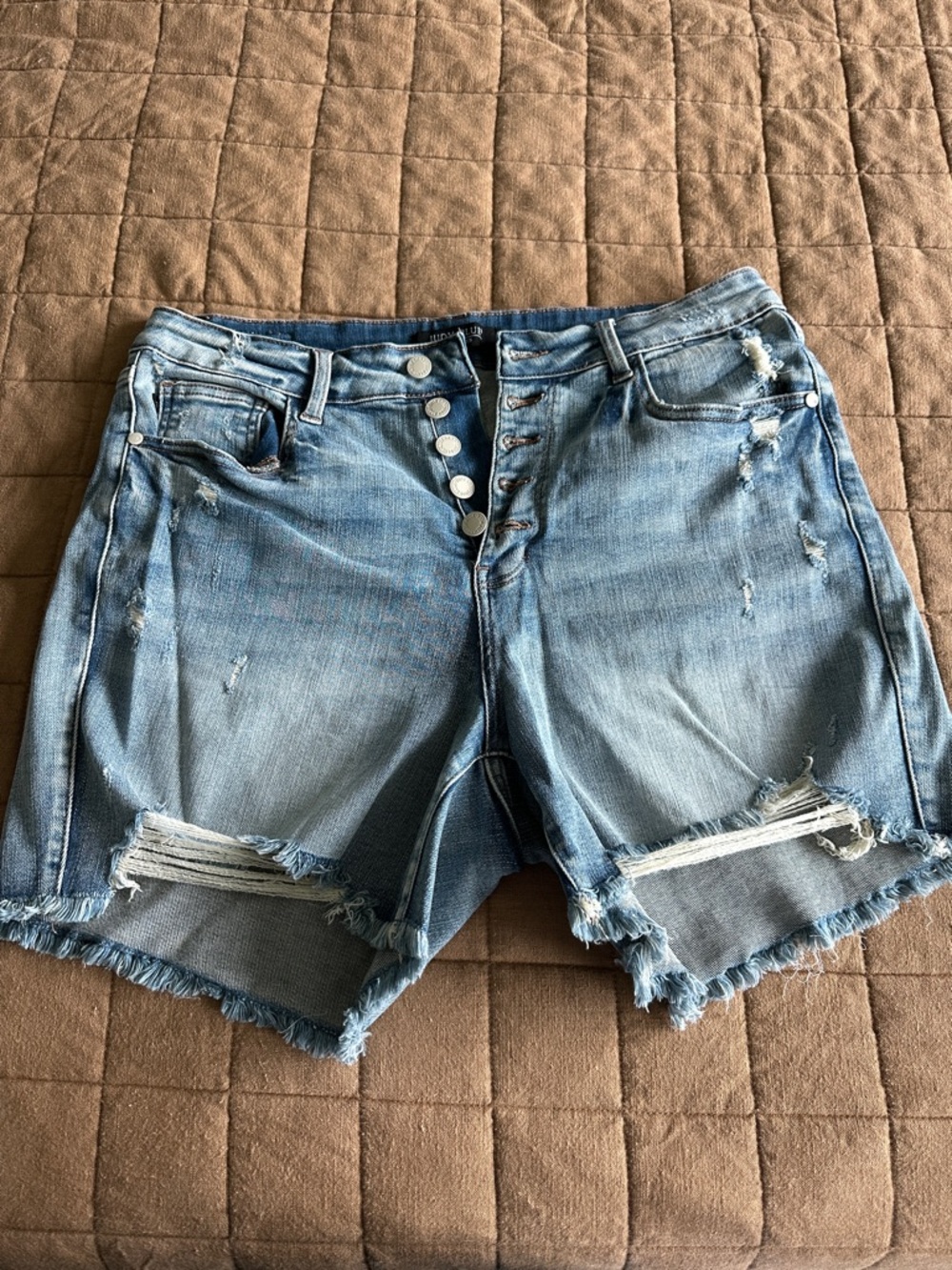Judy Blue Light Blue Distressed Button-Fly Denim Shorts